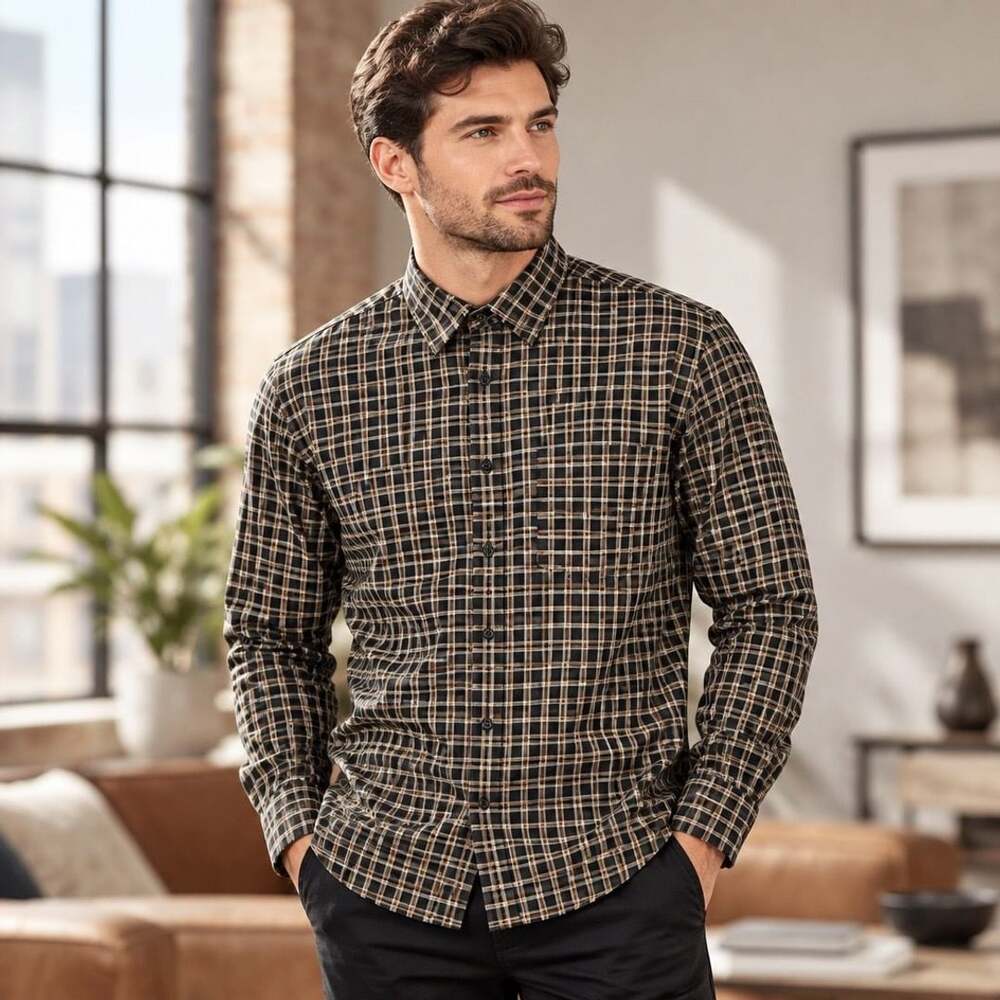 Scott Barber Plaid Button-Down Shirt Size M Dark Green Cotton